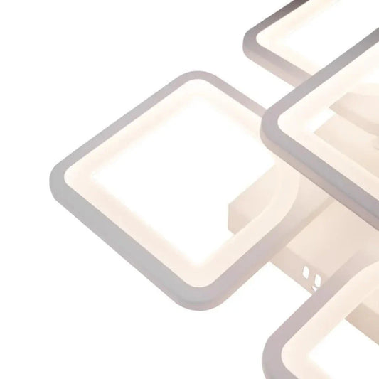 Lustra LED cu Telecomanda, ZOE, 5 Patrate, 96W, Lumina Rece/Calda/Neutra, Dimabila, Alb