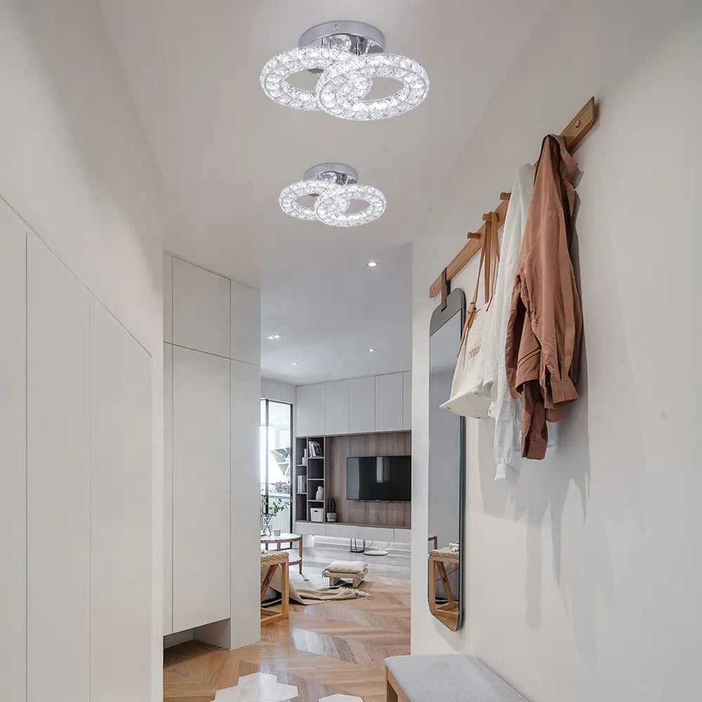 Lustra LED cu telecomanda si cristal ZABINA, 32W, 2 Cercuri, lumina Rece/Calda/Neutra, Dimabila, Crom Lucios