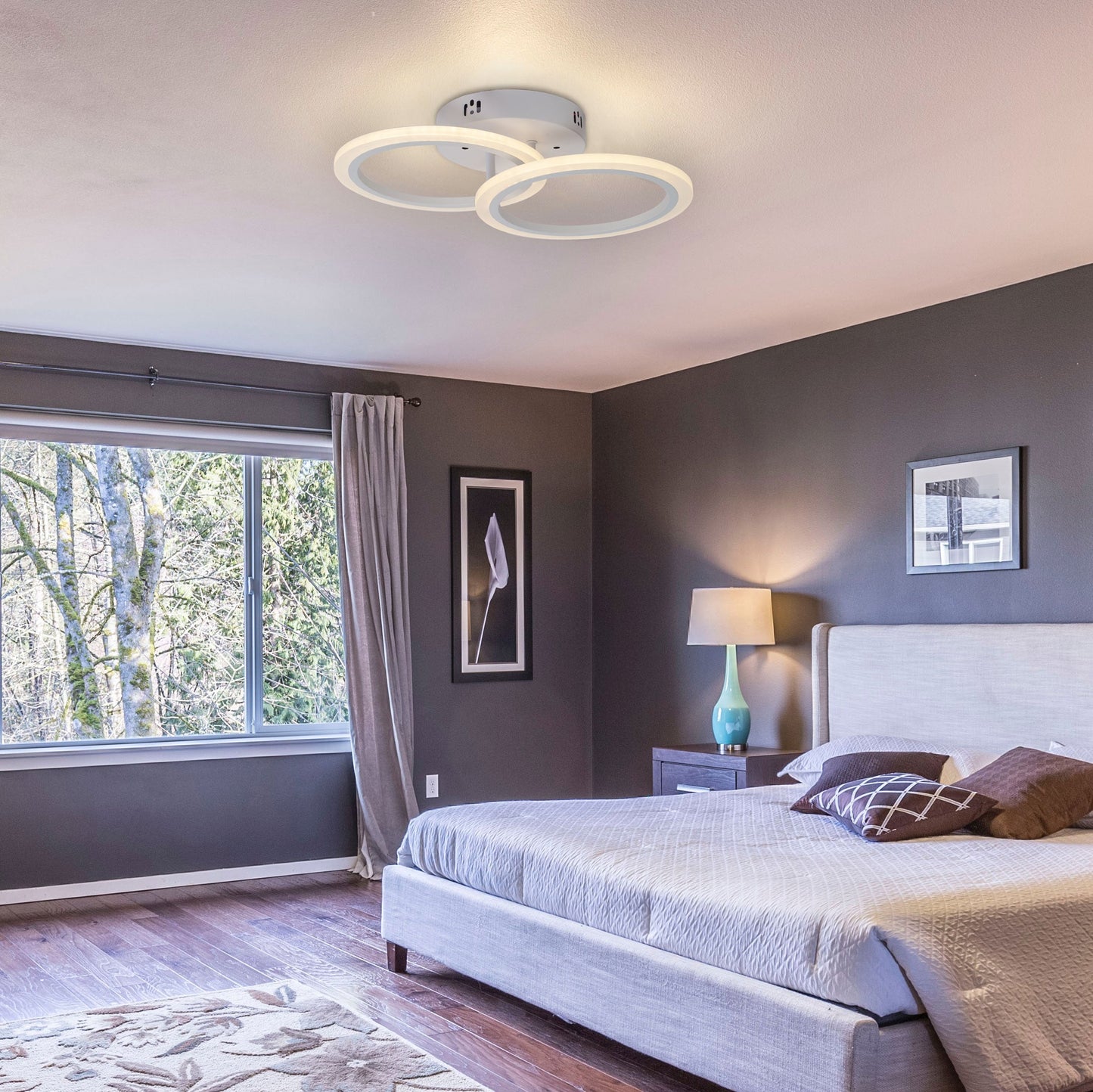 Lustra LED cu telecomanda BETTY, 28W, 2 Cercuri, lumina Rece/Calda/Neutra, Dimabila, Alb