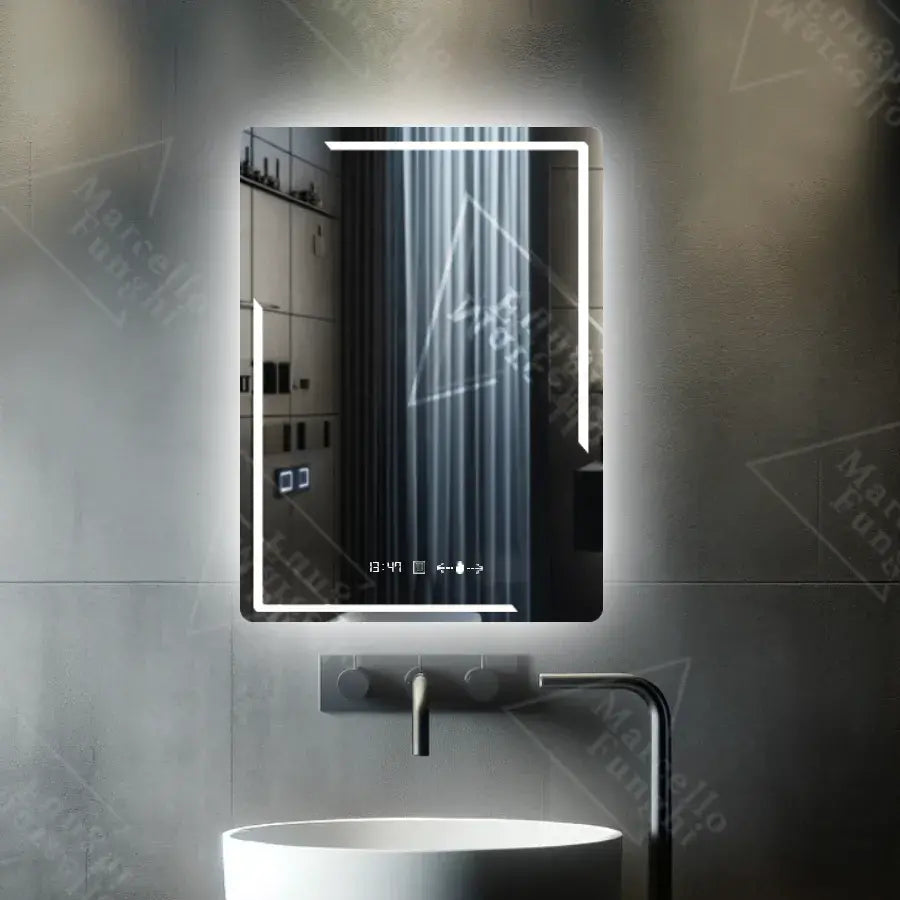 Oglinda LED Rectangulara, 60x80cm, Rayonnement MotionGlow Marcello, Sistem Dezaburire, Ceas & Termometru, Dimabila