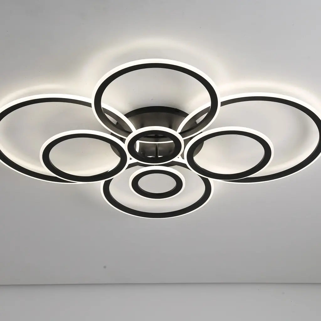 Lustra LED cu telecomanda BETTY, 130W, 8 Cercuri, lumina Rece/Calda/Neutra, Dimabila, Negru