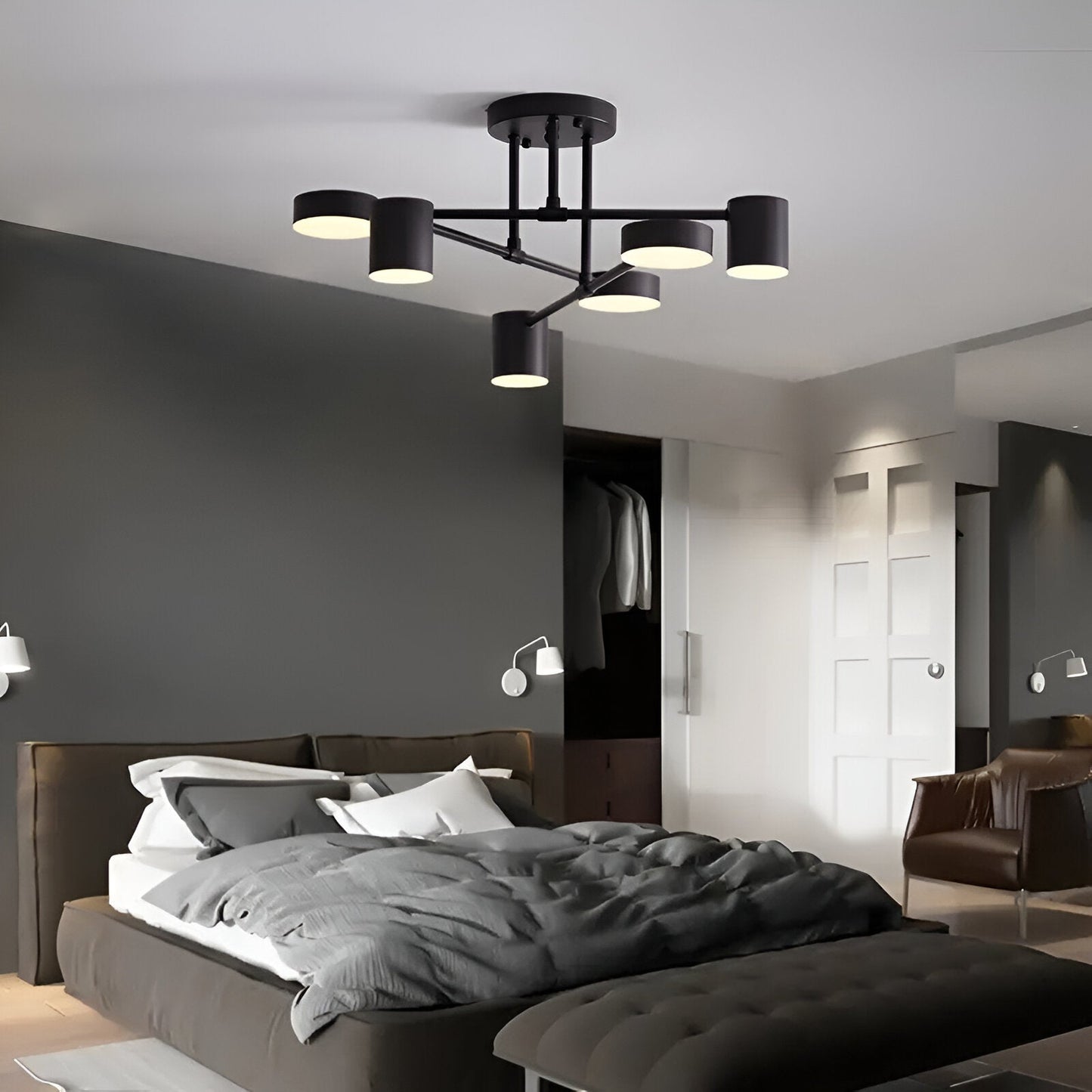 Lustra LED GALIOS , 72W, 6 Elemente, lumina Rece/Calda/Neutra, Negru