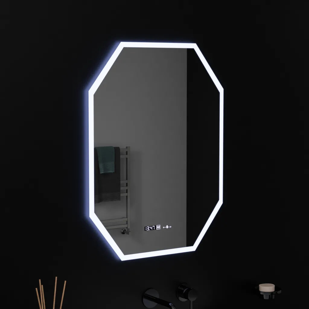 Oglinda LED Poligon, 60X80cm, Hexaluce Senzor MotionGlow Marcello, Sistem Dezaburire, Ceas & Termometru, Dimabila
