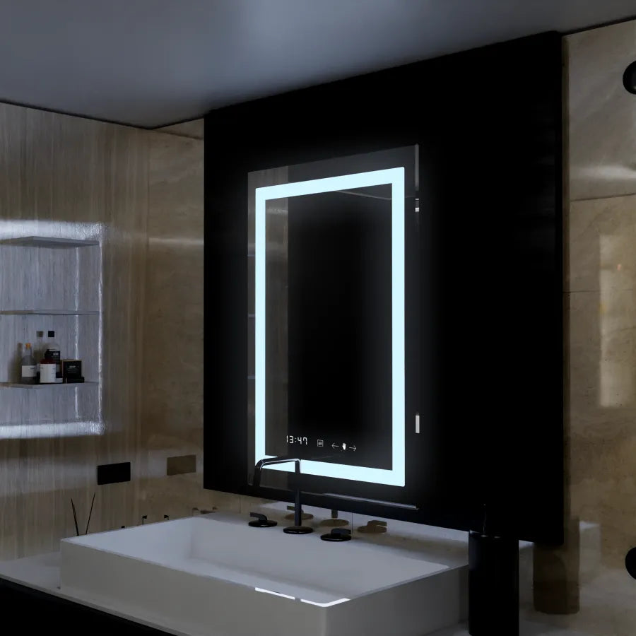 Oglinda LED Rectangulara, 60x80cm, Verite MotionGlow Marcello, Sistem Dezaburire, Ceas & Termometru, Dimabila