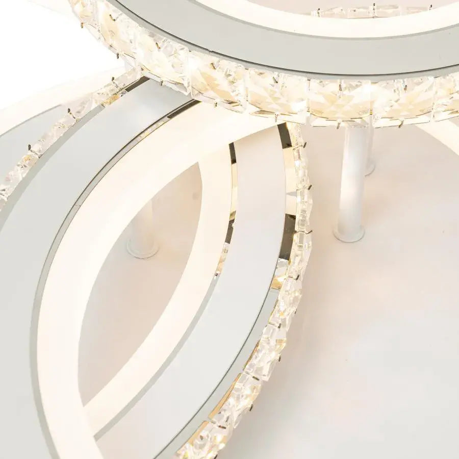 Lustra LED cu telecomanda si cristal NOVA ROTONDA RGB, 154W, 3 Cercuri, lumina Rece/Calda/Neutra, Dimabila, Alb