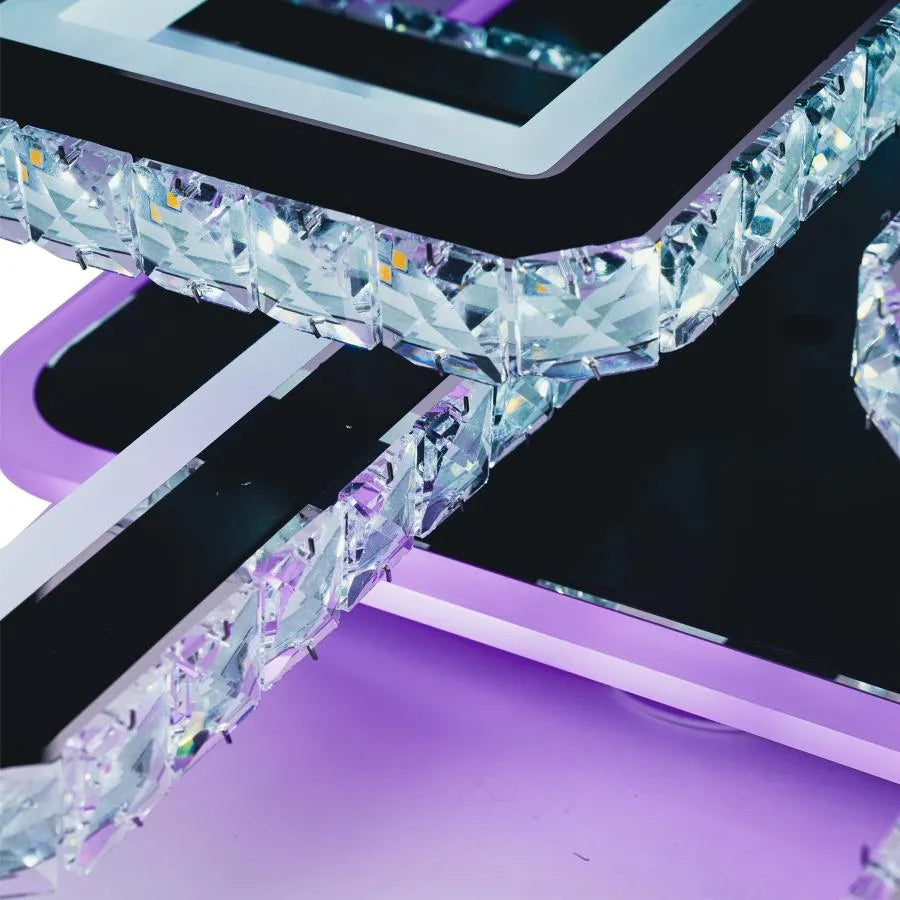 Lustra LED cu telecomanda si cristal LEILA RGB, 236W, 8 Patrate, lumina Rece/Calda/Neutra, Dimabila, Negru