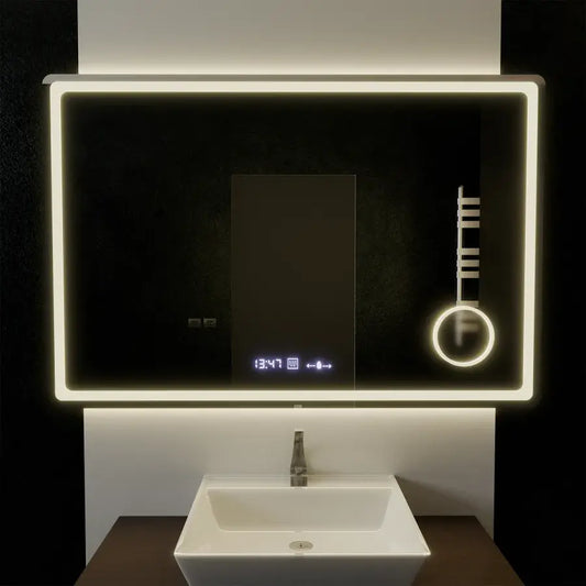 Oglinda LED Rectangulara, 120x80cm, Souverain MotionGlow Marcello, Sistem Dezaburire, Ceas & Termometru, Lupa Cosmetica, Dimabila