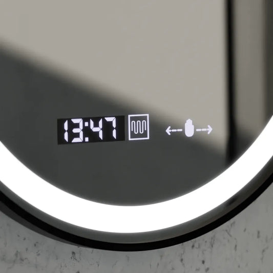 Oglinda LED Rotunda, 80cm, Celeste Majesté Noir MotionGlow Marcello, Sistem Dezaburire, Ceas & Termometru, Dimabila