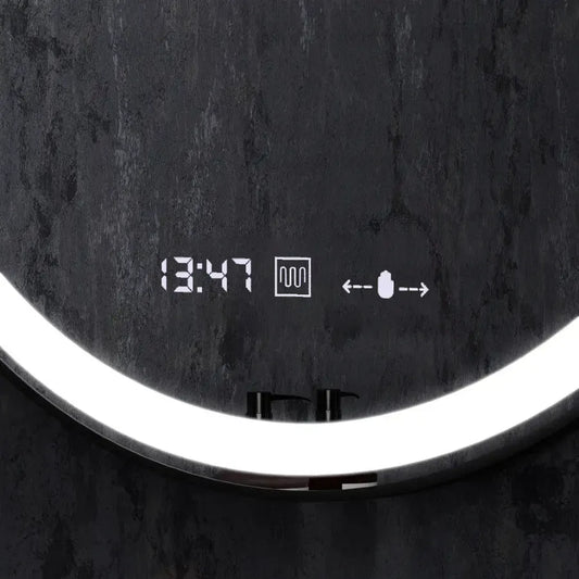 Oglinda LED Rotunda, 70cm, Celeste Majeste Noir MotionGlow Marcello, Sistem Dezaburire, Ceas & Termometru, Dimabila