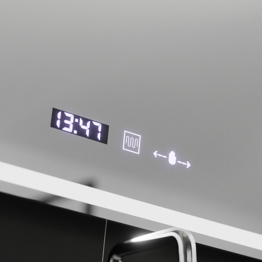 Oglinda LED Rectangulara, 90x60cm, Bellezza Riflesso Puro MotionGlow Marcello, Sistem Dezaburire, Ceas & Termometru, Lupa Cosmetica, Dimabila