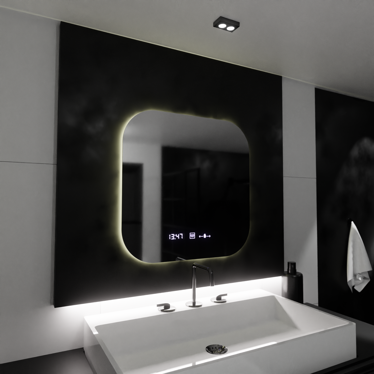 Oglinda LED Rectangulara, 60x60cm, Armonia MotionGlow Marcello, Sistem Dezaburire, Ceas & Termometru, Dimabila