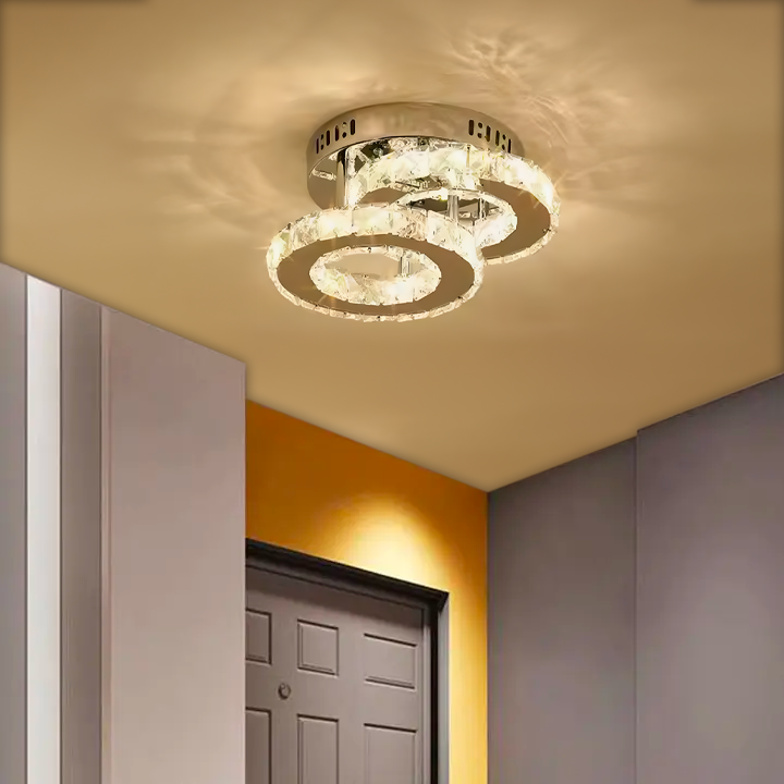 Lustra LED cu cristal ROYALO ROTONDA, 26W, 2 Cercuri, lumina Rece/Calda/Neutra, Crom Lucios