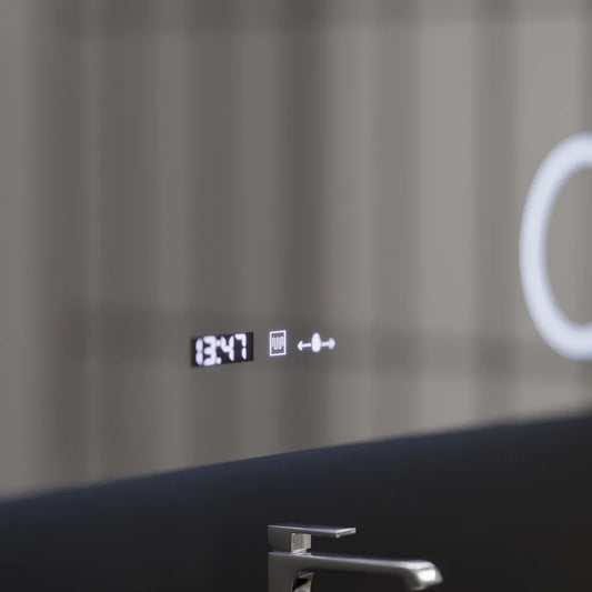 Oglinda LED Rectangulara, 100x60cm, Celeste MotionGlow Marcello, Sistem Dezaburire, Ceas & Termometru, Lupa Cosmetica, Dimabila