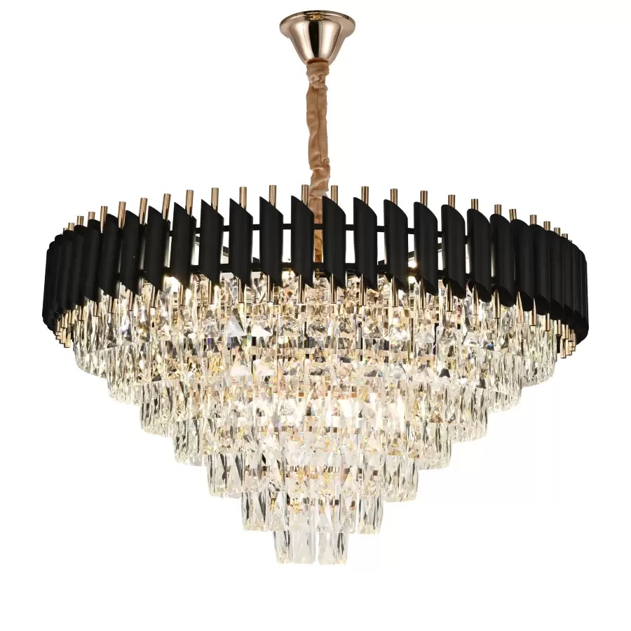 Candelabru Cristal VERSAILLES Supremo 12xE27, Diametru 80cm, Auriu Lucios si Negru, Inaltime Reglabila