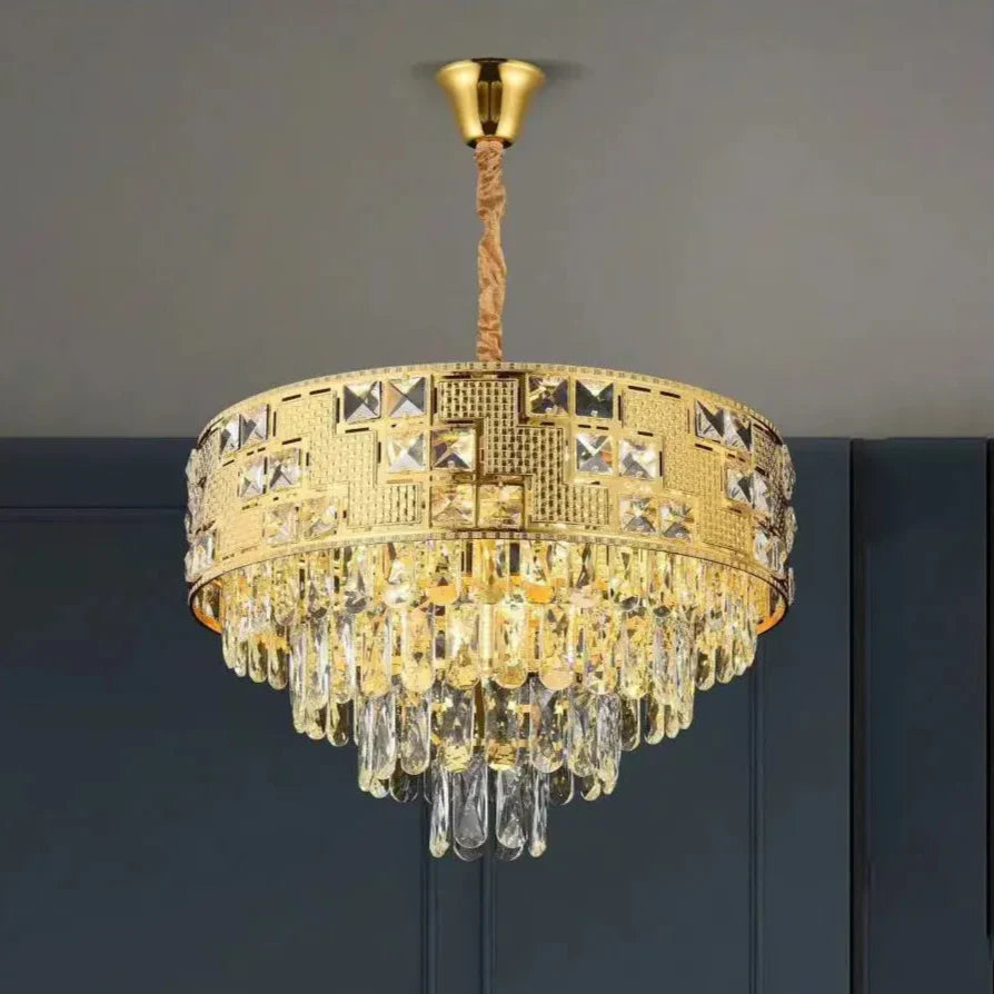 Candelabru Cristal NEUSCHWANSTEIN Petito 3xE14, Diametru 30cm, Auriu, Inaltime Reglabila