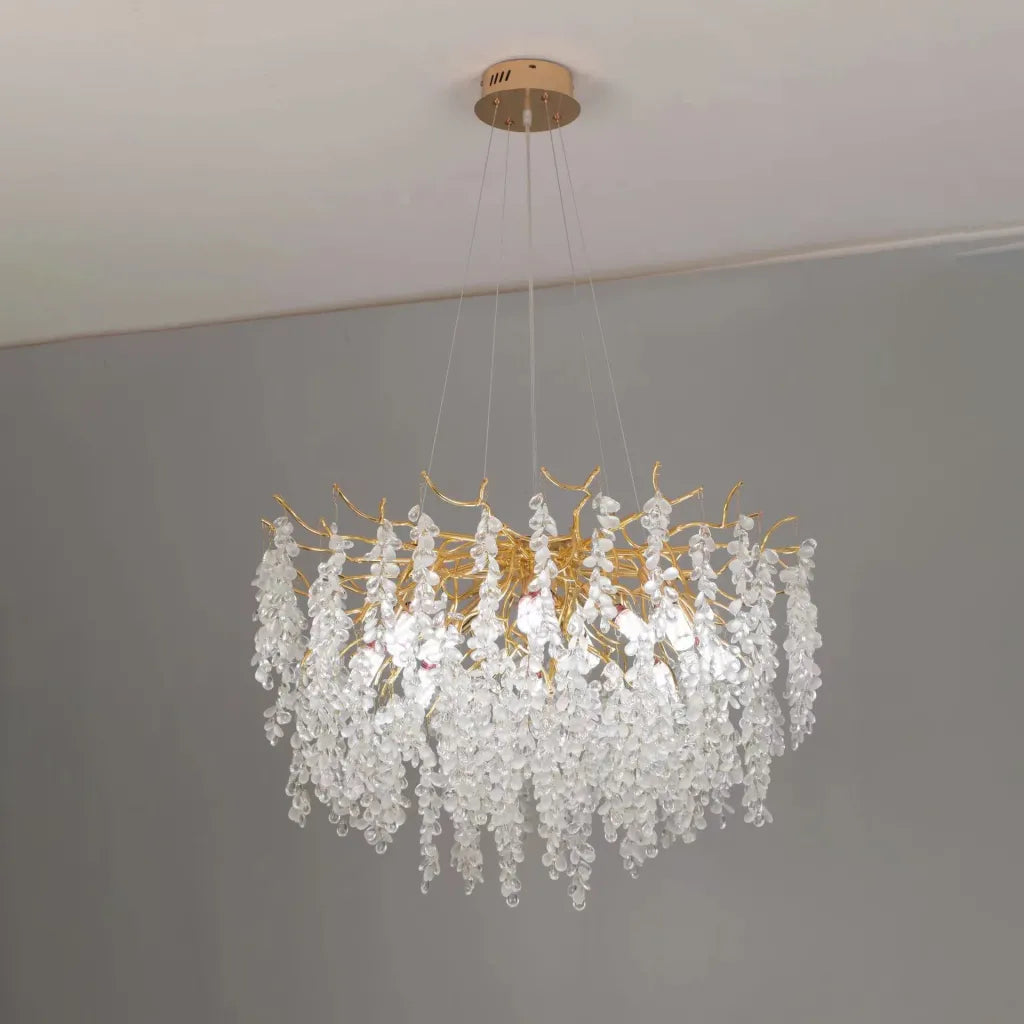 Candelabru Cristal WALTZ Cascade, 5x G9, Auriu, 45cm, Inaltime Reglabila