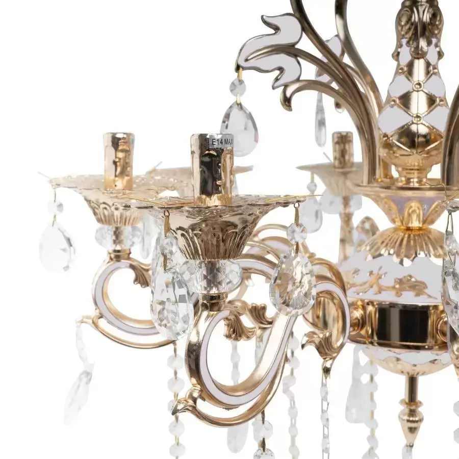 Candelabru Ludovico, 8*E14, Auriu, Metal si Cristal