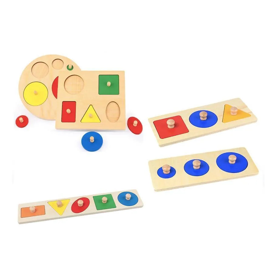 Joc tip Panou Multicolor cu Forme Geometrice, 6 Piese, Lemn
