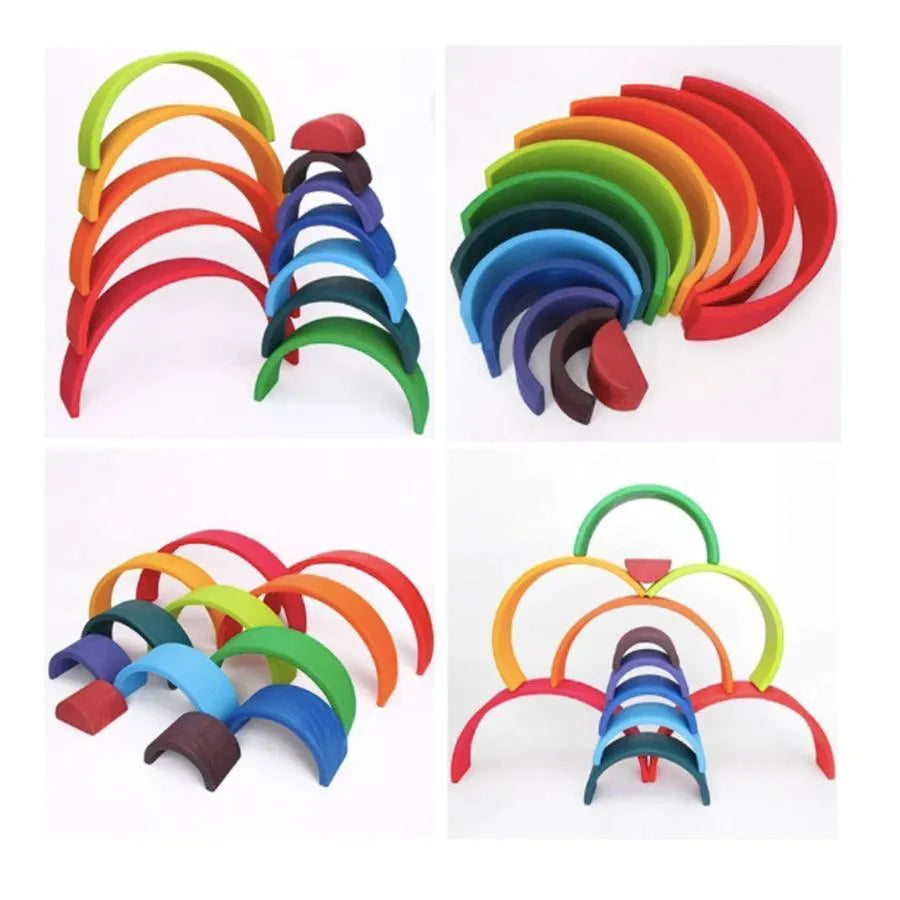 Joc tip Puzzle Curcubeul Luminos, 6 Piese, Multicolor, Lemn