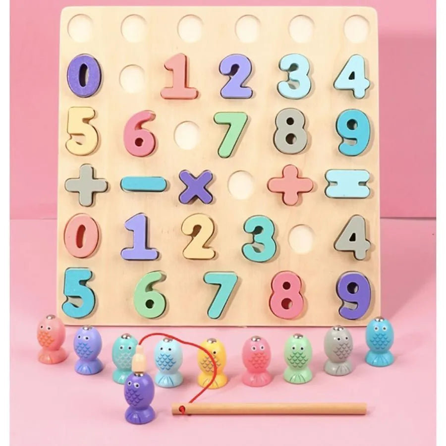 Jucarie tip Tabla Educativa cu Cifre si Pestisori Multicolori, 36 Piese, Lemn