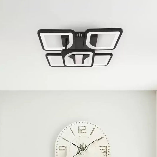 Lustra LED cu telecomanda ZOE 5 Patrate, 68W, Lumina Rece/Calda/Neutra, Dimabila, Negru