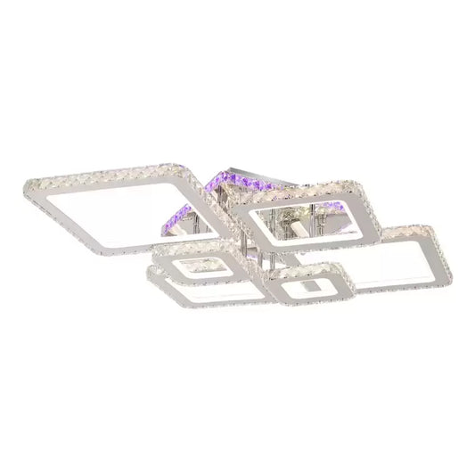 Lustra LED cu telecomanda si cristal NOVA RHOMBA RGB, 178W, 6 Patrate, lumina Rece/Calda/Neutra, Dimabila, Crom Lucios