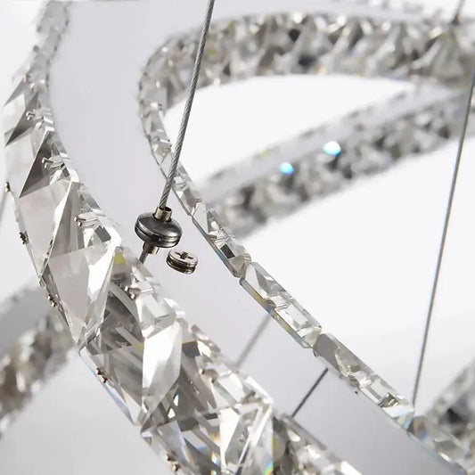 Lustra LED cu telecomanda si cristal PRISM LUMINIS, 58W, 2 Cercuri, lumina Rece/Calda/Neutra, Dimabila, Argintiu, Inaltime Reglabila