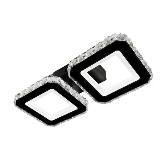 Lustra LED cu telecomanda si cristal QUADRIS, 24W, 2 Patrate, lumina Rece/Calda/Neutra, Dimabila, Negru