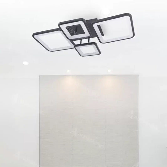 Lustra LED cu Telecomanda, ELLA, 4 Patrate, 85W, Lumina Rece/Calda/Neutra, Dimabila, Negru