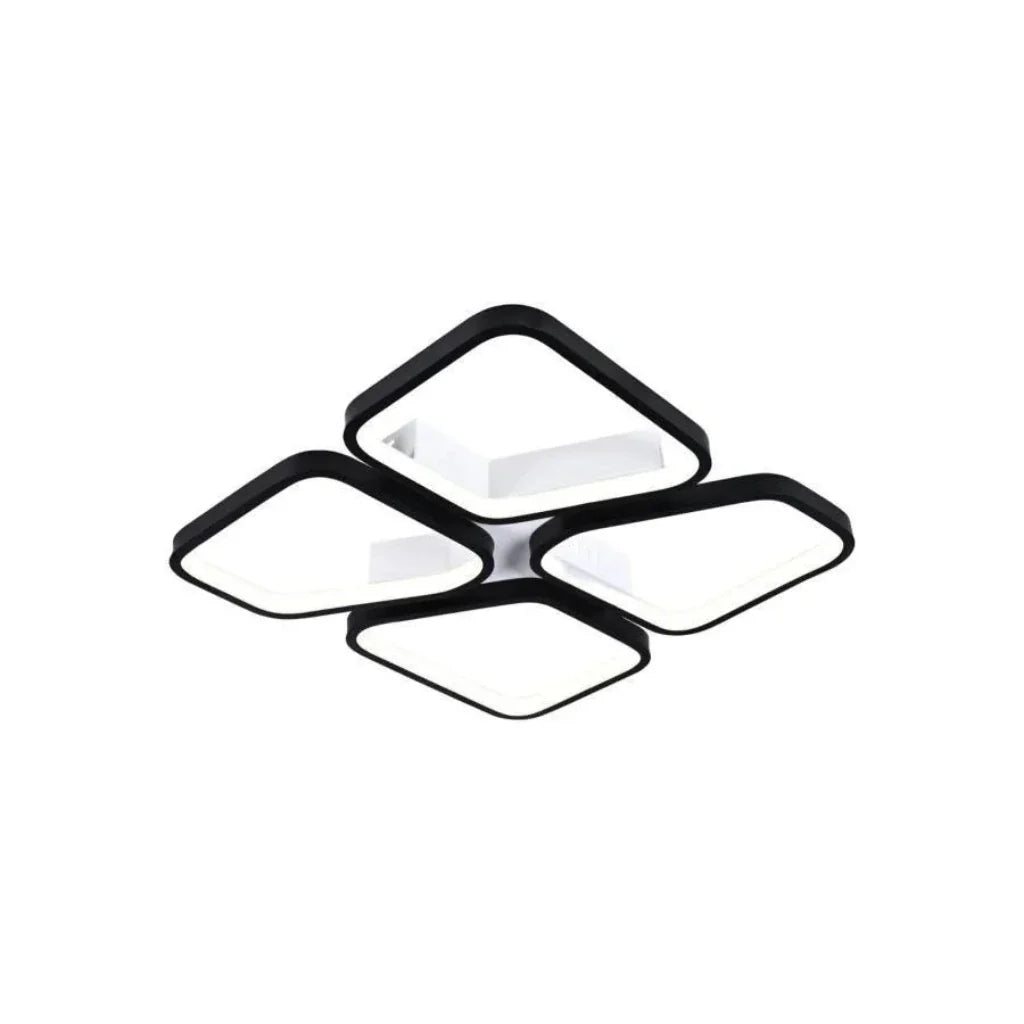 Lustra LED cu telecomanda DAIKI, 79W, 4 Patrate, lumina Rece/Calda/Neutra, Dimabila, Negru