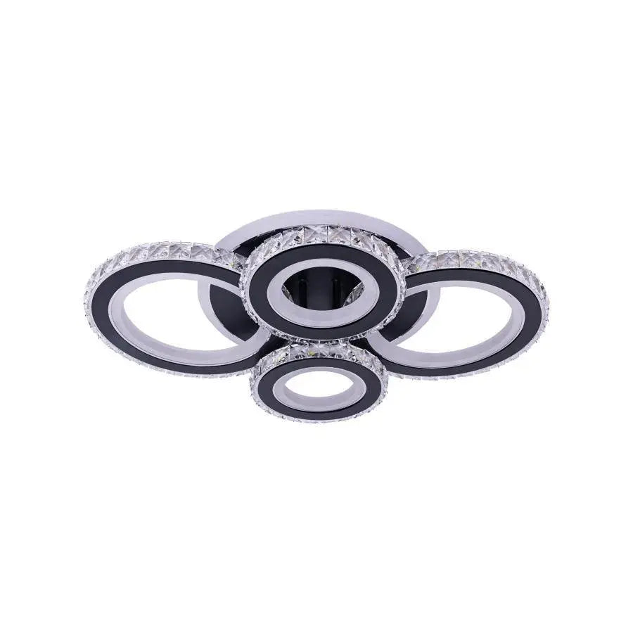 Lustra LED NOVA Rotonda cu Cristale, 4 Surse de Lumina, RGB, cu Telecomanda, 68W, Negru & Inox