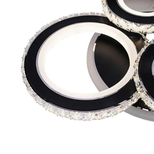 Lustra LED NOVA Rotonda cu Cristale, 4 Surse de Lumina, RGB, cu Telecomanda, 68W, Negru & Inox