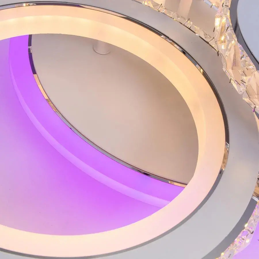 Lustra LED cu telecomanda si cristal NOVA ROTONDA RGB, 86W, 4 Cercuri, lumina Rece/Calda/Neutra, Dimabila, Alb