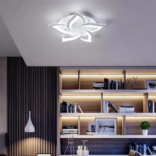 Lustra LED cu telecomanda LOTUS 74W, 5 Petale, lumina Rece/Calda/Neutra, Dimabila, Alb