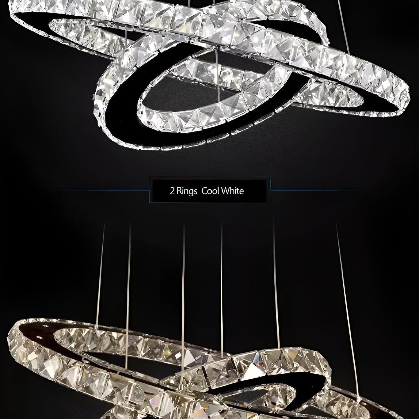 Lustra LED cu telecomanda si cristal PRISM LUMINIS, 58W, 2 Cercuri, lumina Rece/Calda/Neutra, Dimabila, Argintiu, Inaltime Reglabila