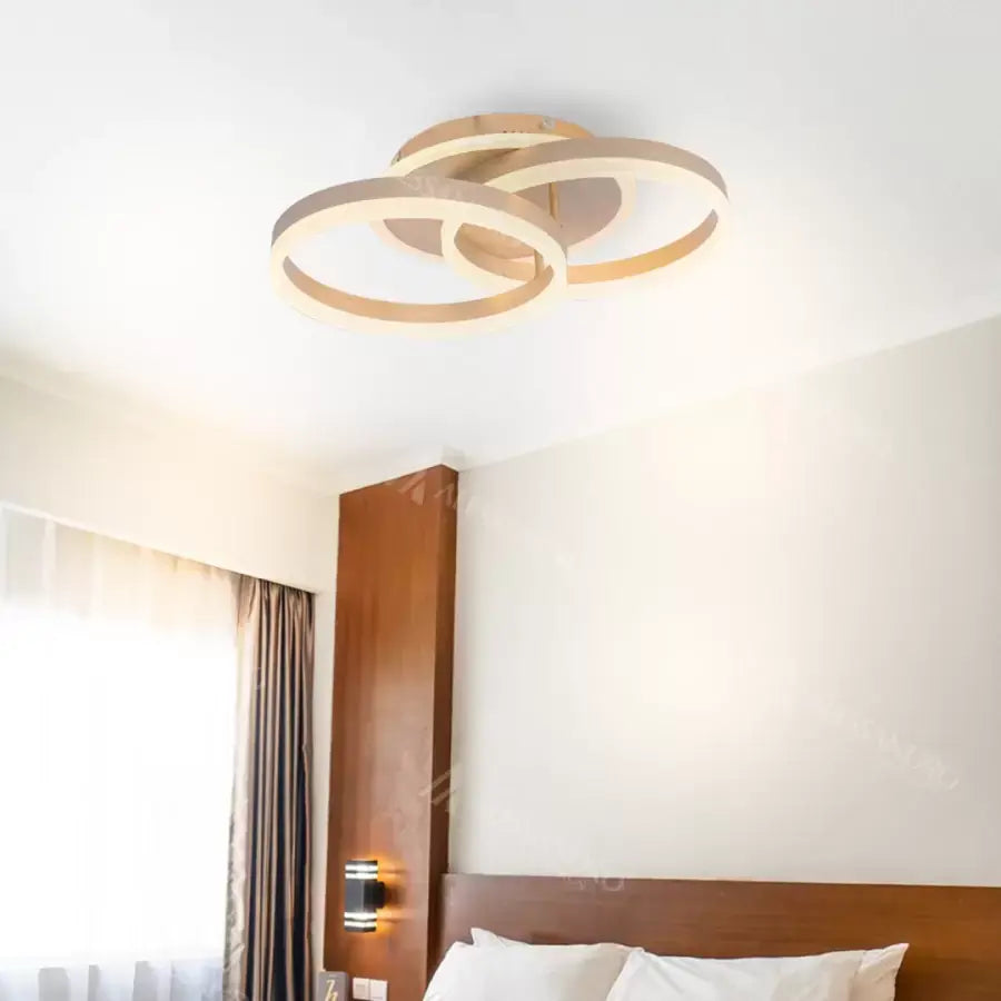 Lustra LED cu Telecomanda LYRA, 120W, 2 Cercuri, Dimabila, Auriu Periat, Lumina Rece/Calda/Neutra