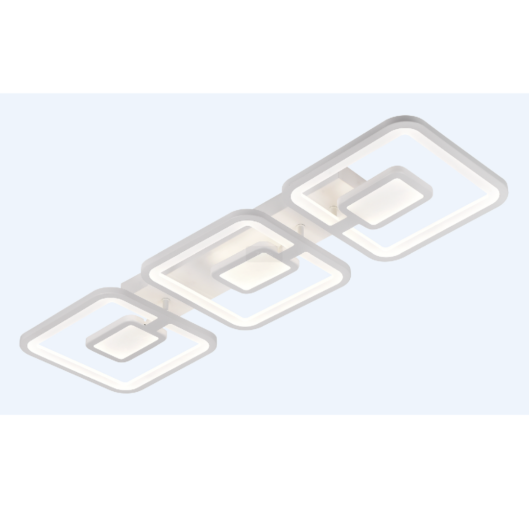 Lustra LED cu telecomanda FELIX, 75W, 3 Patrate, lumina Rece/Calda/Neutra, Dimabila, Alb