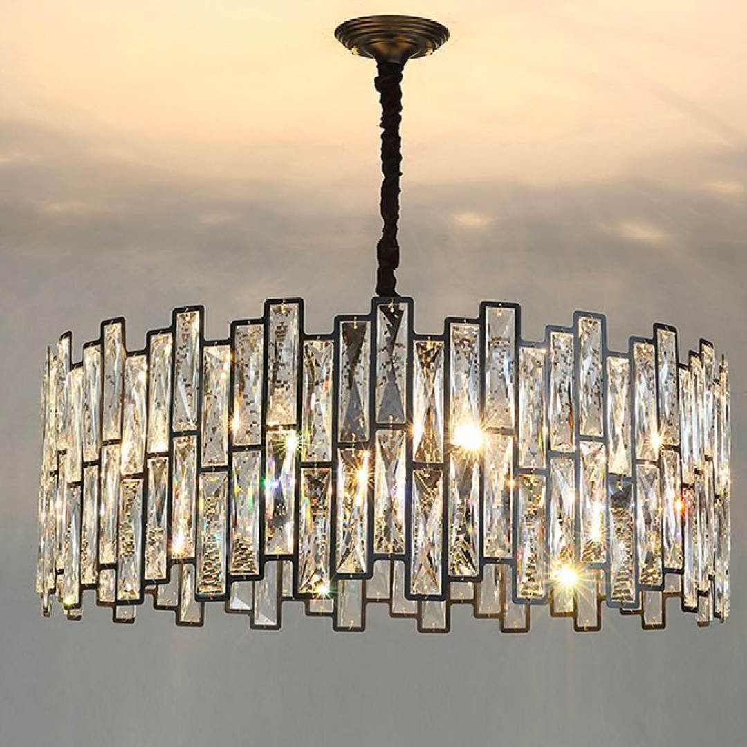 Candelabru Cristal Melitina 6xE27, Diametru 49cm, Negru, Inaltime Reglabila