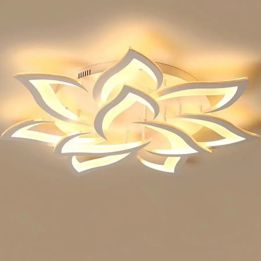 Lustra LED cu telecomanda LOTUS, 110W, 9 Petale, lumina Rece/Calda/Neutra, Dimabila, Alb