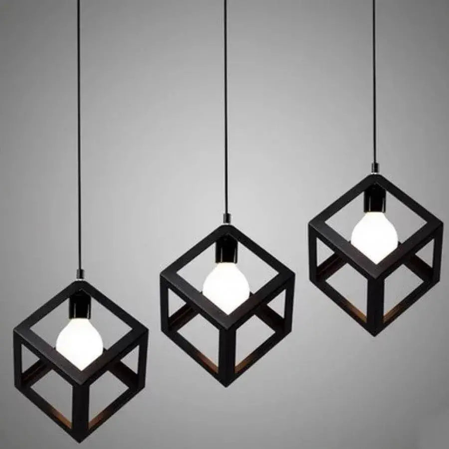 Lustra Forma Cub, STRUKTUR Linear Trio, 3x E27, Negru, Metal