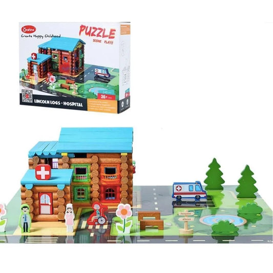 Spitalul din Munti tip Puzzle, 240 Piese, Multicolor, Lemn