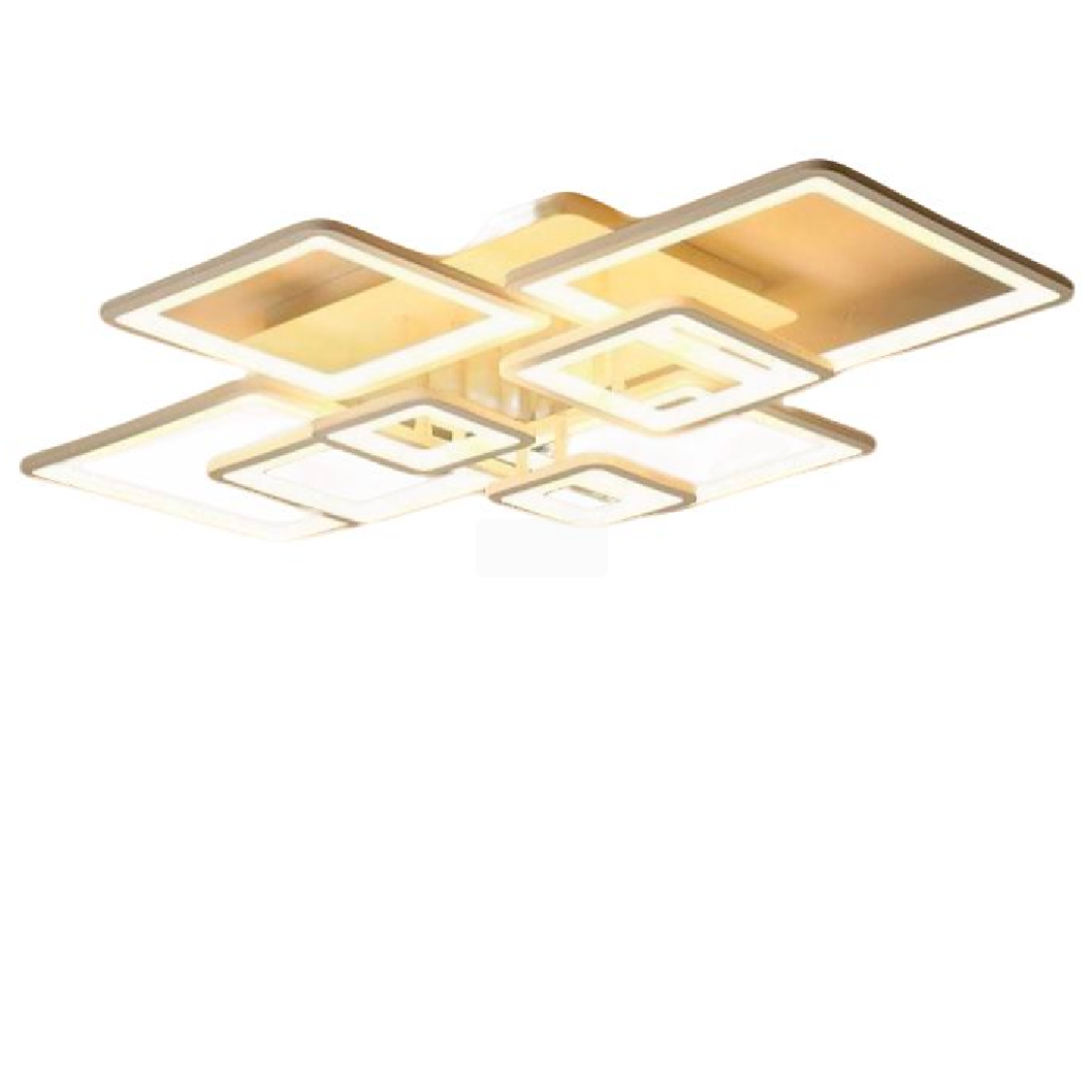 Lustra LED cu Telecomanda, ELLA, 8 Patrate, 203W, Lumina Rece/Calda/Neutra, Dimabila, Alb