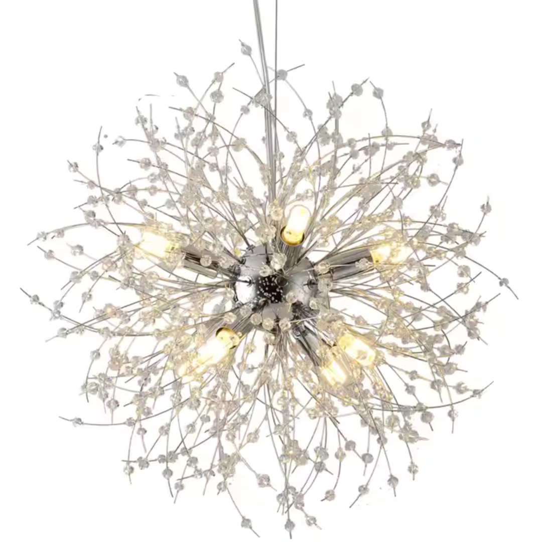 Candelabru Cristal Schönbrunn, 9x G9, Diametru 49cm, Argintiu Lucios, Inaltime Reglabila