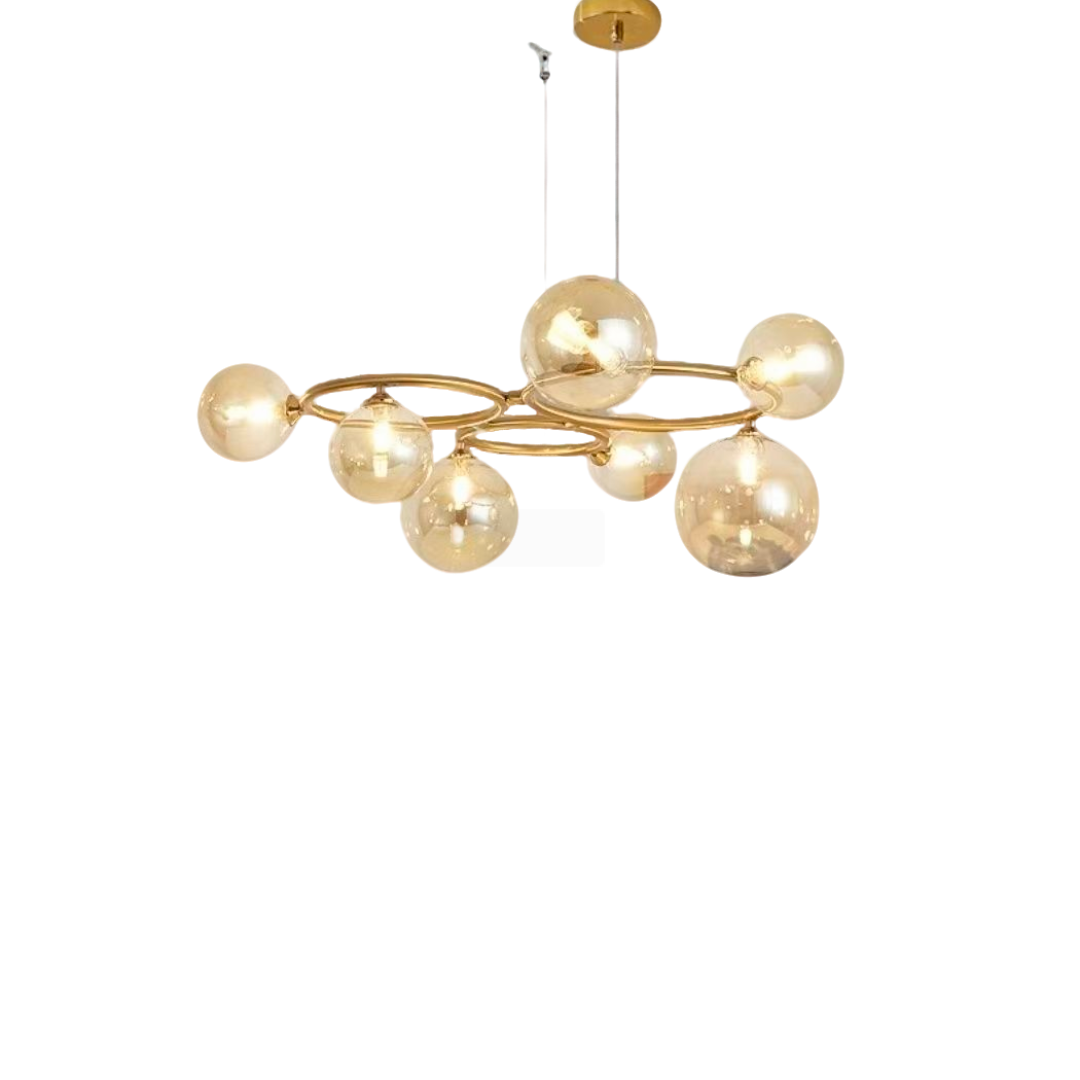 Lustra cu Abajur Rotund ,ORBITA Luce , 7xG9, Auriu, Metal , Inaltime Reglabila
