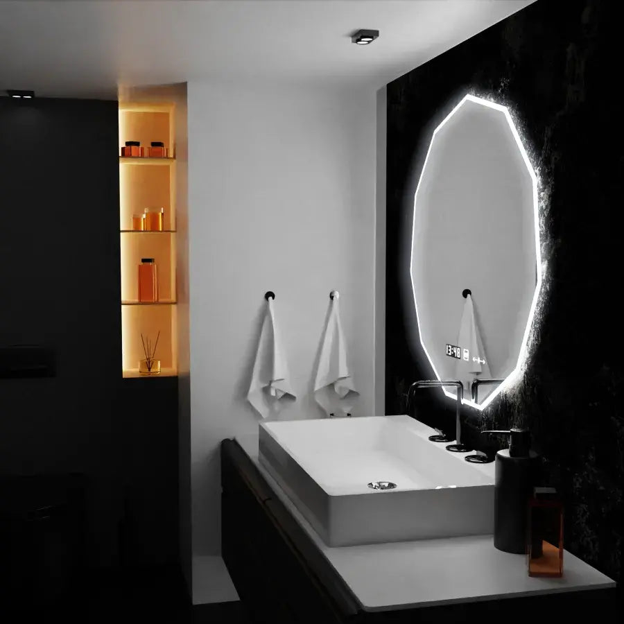 Oglinda LED Poligon, 70cm, Judith Senzor MotionGlow Marcello, Sistem Dezaburire, Ceas & Termometru, Dimabila