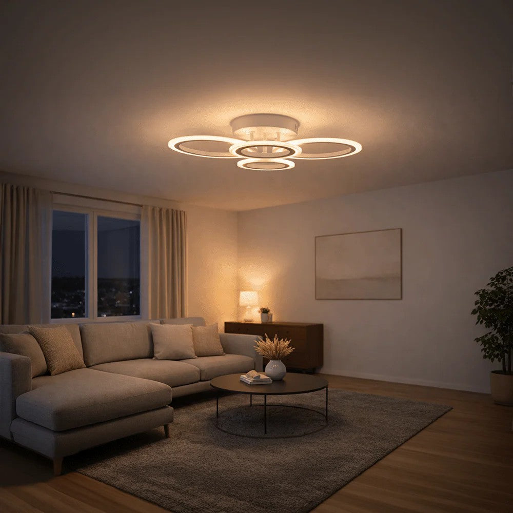 Lustra LED cu telecomanda  BETTY, 44W, 4 Cercuri, lumina Rece/Calda/Neutra, Dimabila, Alb