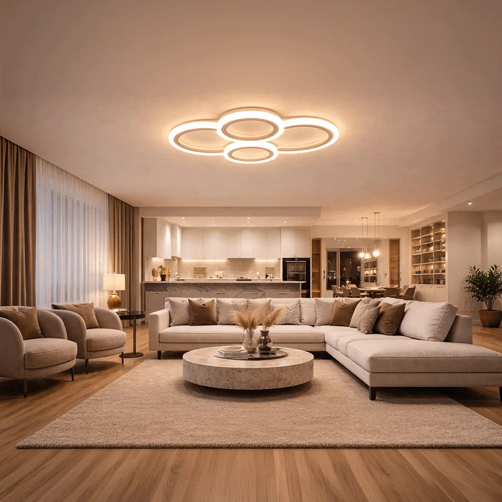 Lustra LED cu telecomanda  BETTY, 44W, 4 Cercuri, lumina Rece/Calda/Neutra, Dimabila, Alb