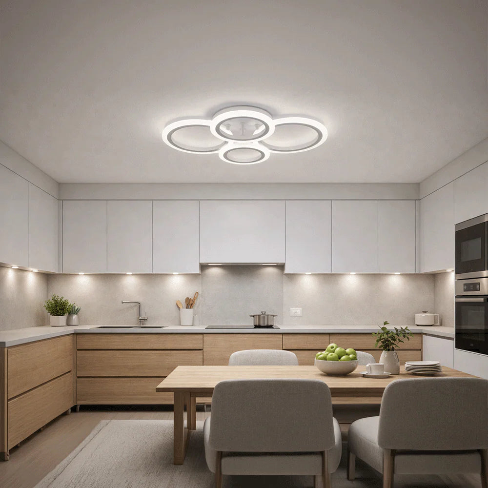Lustra LED cu telecomanda  BETTY, 44W, 4 Cercuri, lumina Rece/Calda/Neutra, Dimabila, Alb