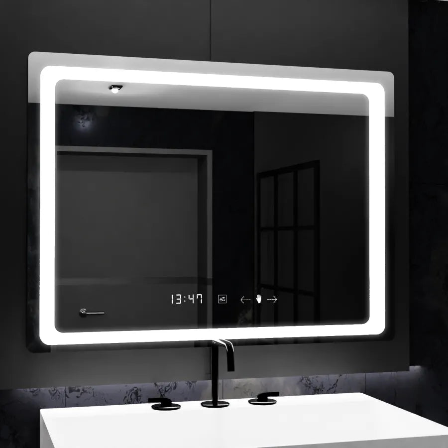 Oglinda LED Rectangulara, 80x60cm, Verite MotionGlow Marcello, Sistem Dezaburire, Ceas & Termometru, Dimabila