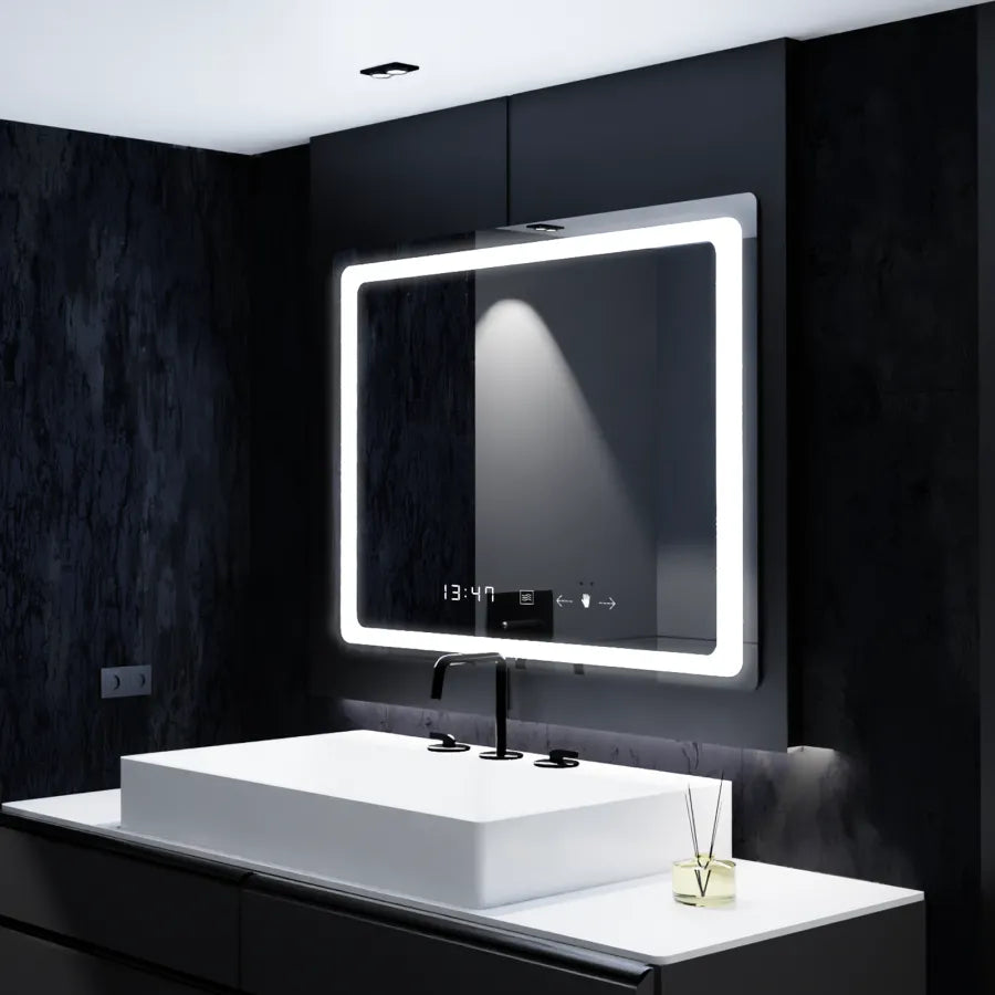 Oglinda LED Rectangulara, 80x60cm, Verite MotionGlow Marcello, Sistem Dezaburire, Ceas & Termometru, Dimabila